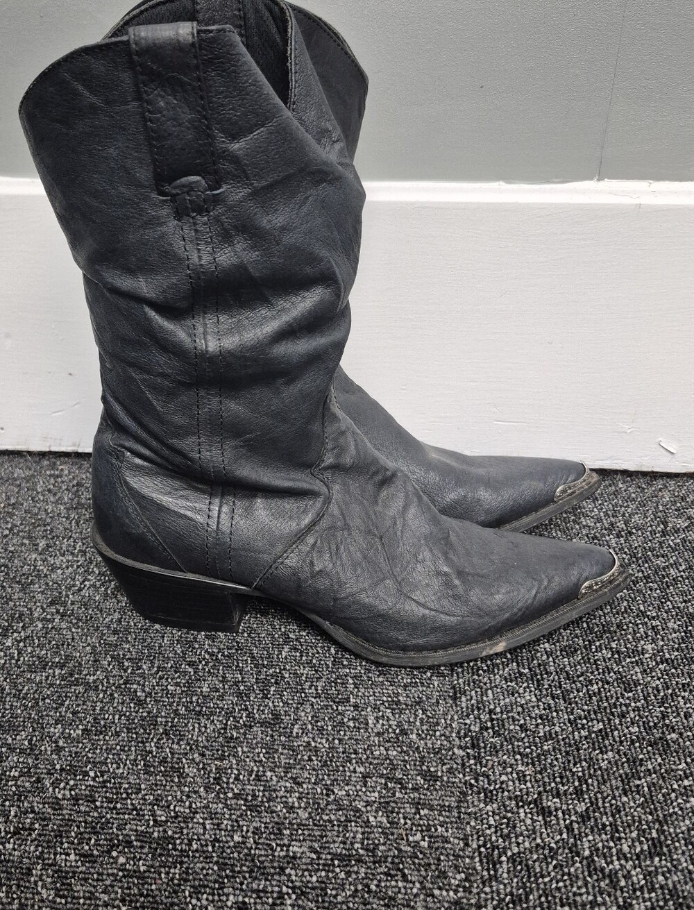 DURANGO Black Leather Slouch Cowboy Boots Metal Toe Cap RD3218 Women’s 8M